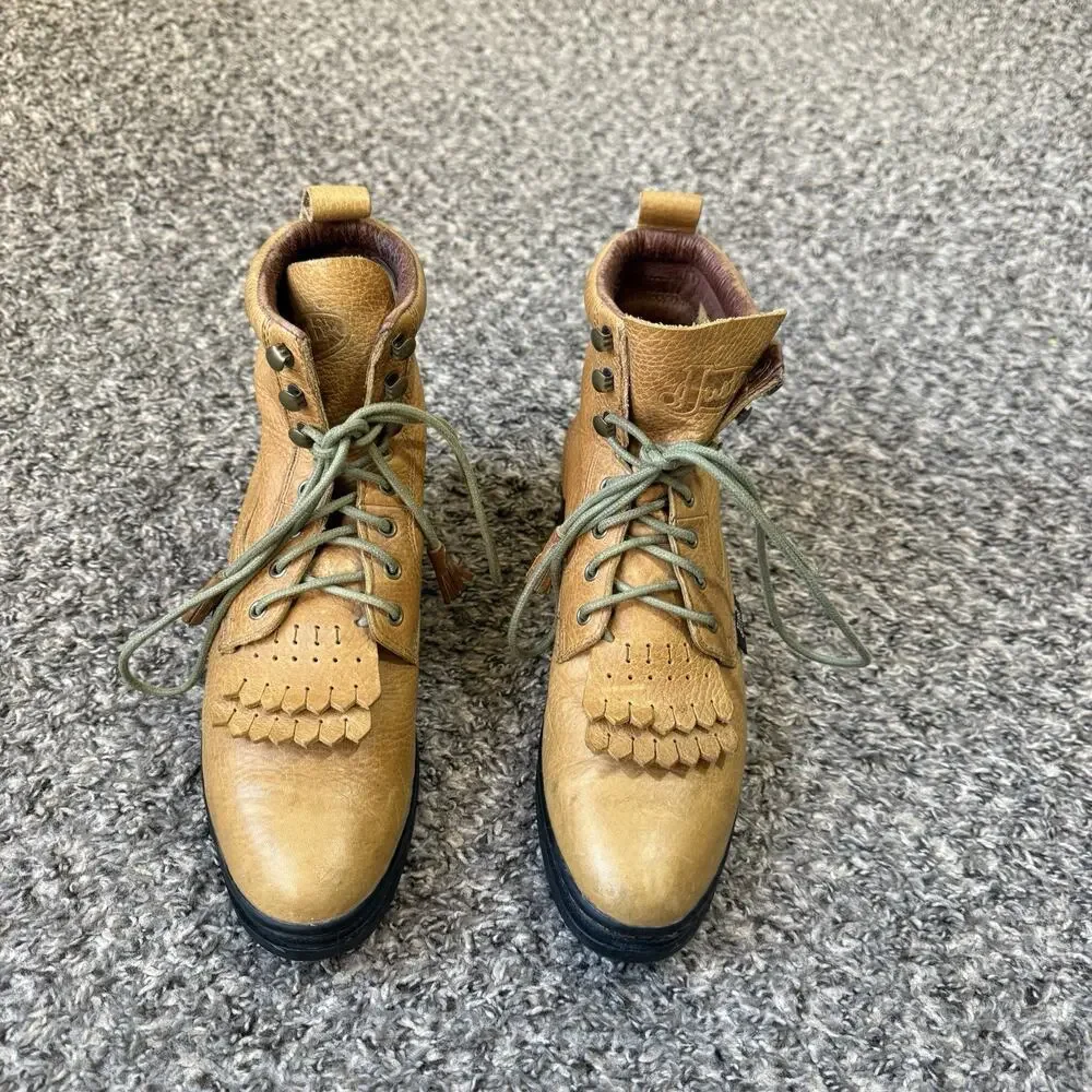 Vintage Justin Roper Tan Brown Leather Lace Up Boots 7.5 B Kiltie Boho Y2K 90s